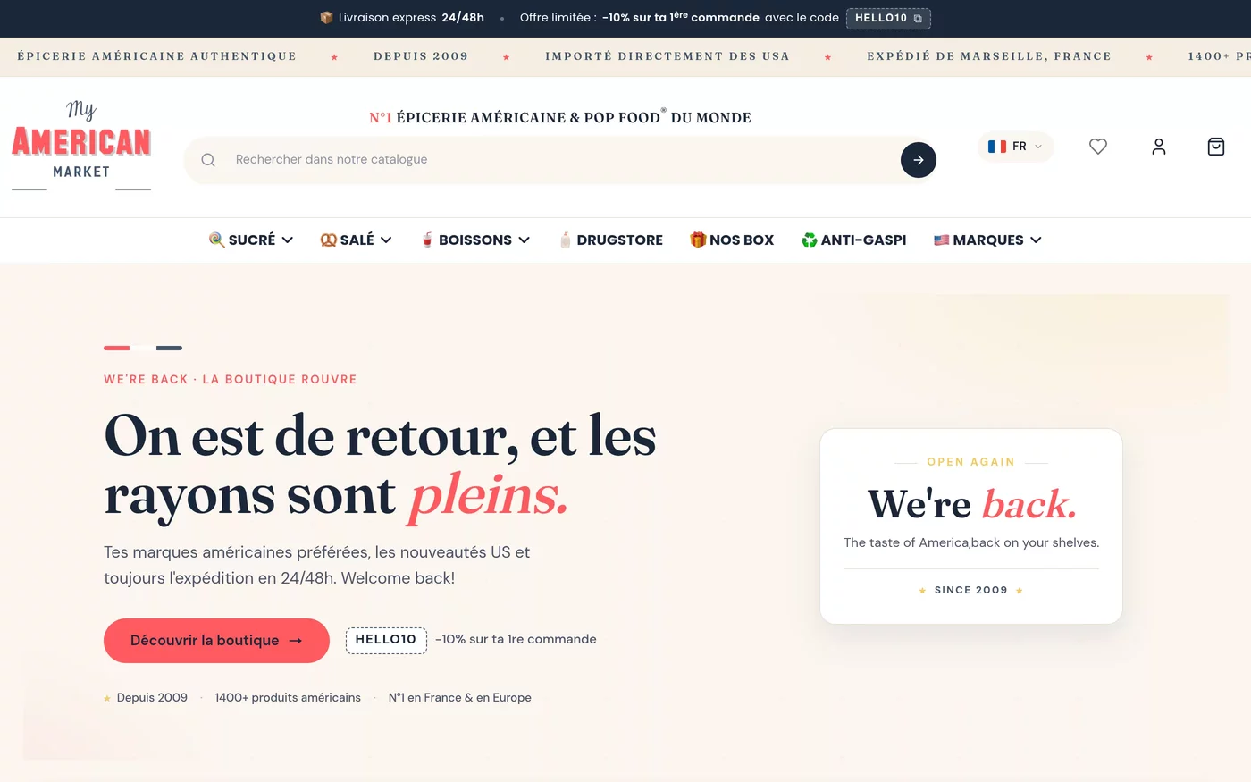 Site web MyAmericanMarket réalisé par Newkeys